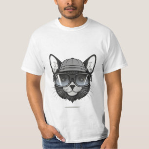 T-shirt chat noir portant des lunettes de soleil, drôle de