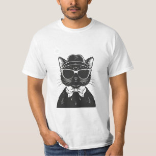 T-shirt chat noir portant des lunettes de soleil, drôle de