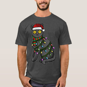 T-shirt Chat noir portant le chapeau du Père Noël Lumière 