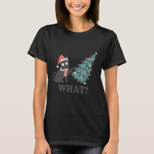 T-shirt Chat Noir Poussant Arbre De Noël Quelles Lumières 