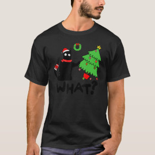 T-shirt Chat noir poussant l'arbre de Noël par terre Chat 