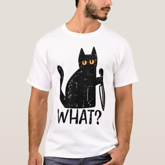 T-shirt Chat noir Quel Couteau Drôle Halloween meurtrier (Devant)
