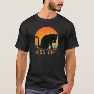 T-shirt Chat noir qui feule, style rétro coucher de soleil