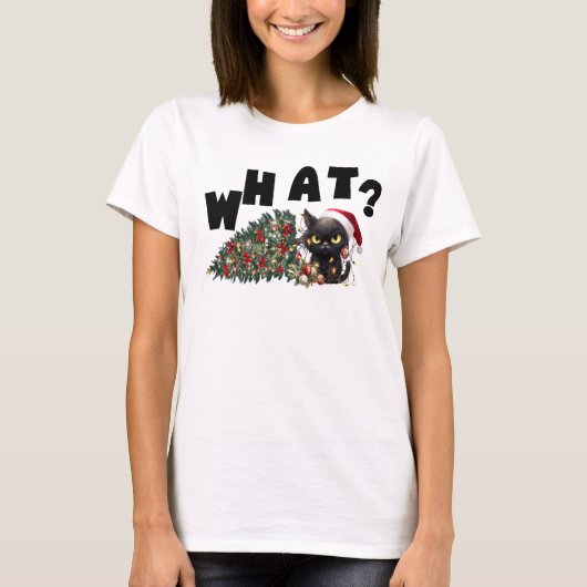 T-shirt Chat noir Quoi, Noël drôle (Devant)
