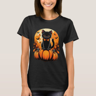 T-shirt Chat noir rétro Citrouille Halloween Costume Autom