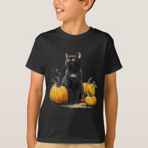 T-shirt Chat Noir Rétro Halloween Costume Citrouille Pour