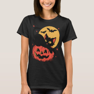 T-shirt Chat noir rétro Halloween Graphique Hommes Femmes