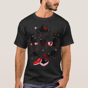 T-shirt Chat Noir Rétro Jouer Coeur Valentines Jour Chat K
