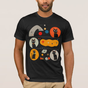 T-shirt Chat noir Retro MCM : Art graphique abstrait cosmi