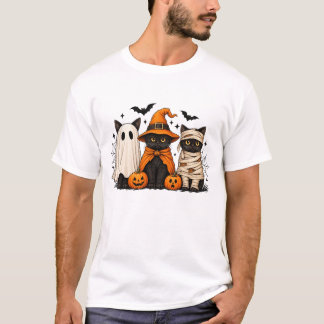 T-shirt Chat noir rétro Sorcière Halloween Citrouille effr