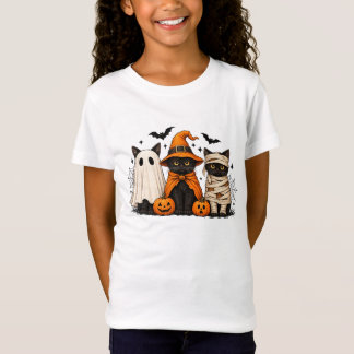 T-Shirt Chat noir rétro Sorcière Halloween Citrouille effr