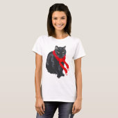 T-shirt Chat noir se réchauffant à Noël (Devant entier)