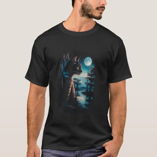 T-Shirt Chat Noir Silhouette Clair de Lune - Chat (Devant)