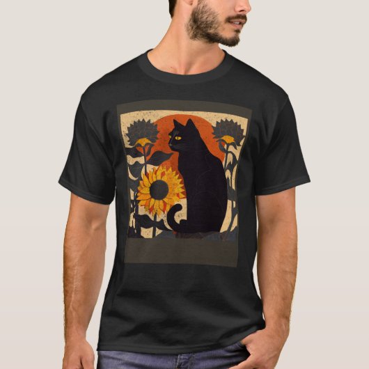 T-shirt Chat noir soignant tournesol (Devant)