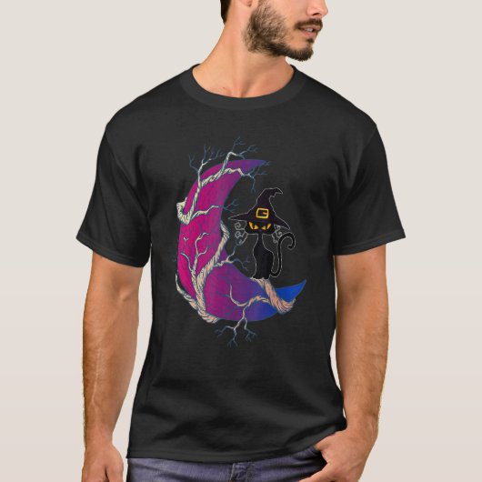 T-shirt Chat noir sorcière & drapeau de bisexualité de Lun (Devant)