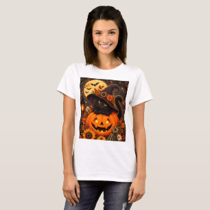 T-shirt Chat noir Sorcière Halloween Citrouille Automne Cu
