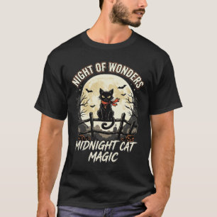 T-shirt Chat noir sous la lumière de la lune d'Halloween