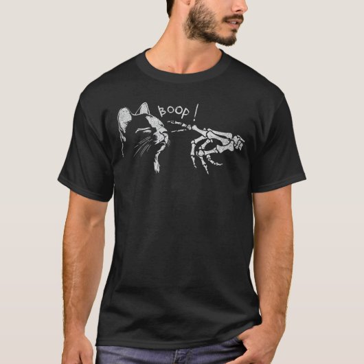 T-shirt Chat Noir Squelette Main Boop Sur Un Chat Nez Drôl (Devant)