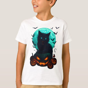 T-shirt Chat noir sur des citrouilles sous la pleine lune 