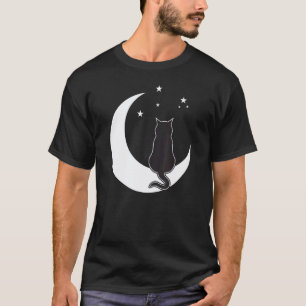 T-shirt Chat noir sur la lune croissante au clair des étoi