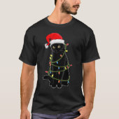 T-shirt Chat Noir Tangé Dans Les Lumières De Noël Chapeau (Devant)
