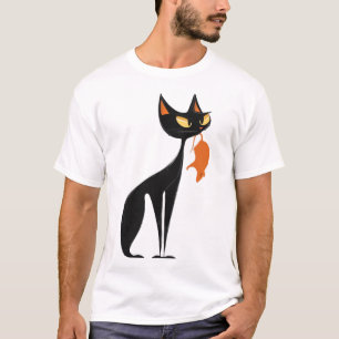 T-shirt Chat noir tenant du rat orange