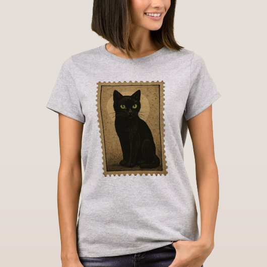 T-shirt Chat noir - Timbre d'Halloween Vintage (Devant)
