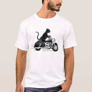 T-shirt Chat noir tuxedo à moto