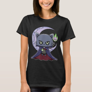 T-shirt Chat noir vampire Dracula et feu magique pour