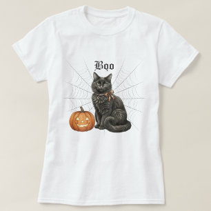 T-shirt Chat noir vintage "Boo" Citrouille d'Halloween