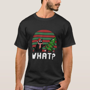T-shirt Chat noir vintage poussant l'arbre de Noël sur le