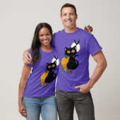 T-shirt Chat noir violet Citrouille d'Halloween (Unisexe)