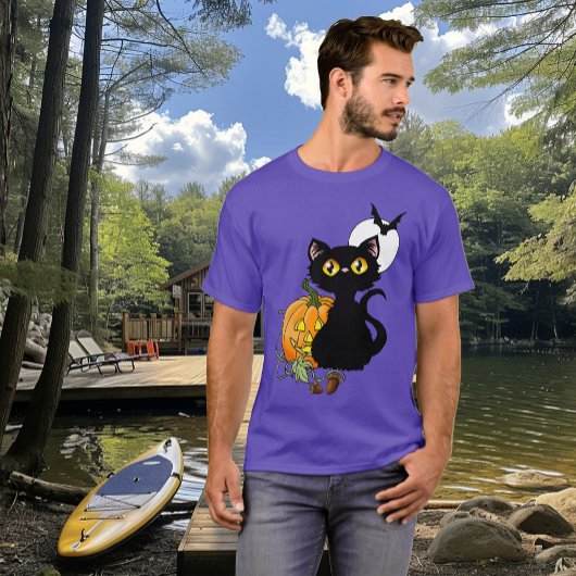 T-shirt Chat noir violet Citrouille d'Halloween