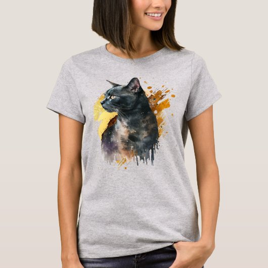 T-shirt Chat noir Watercolor (Devant)