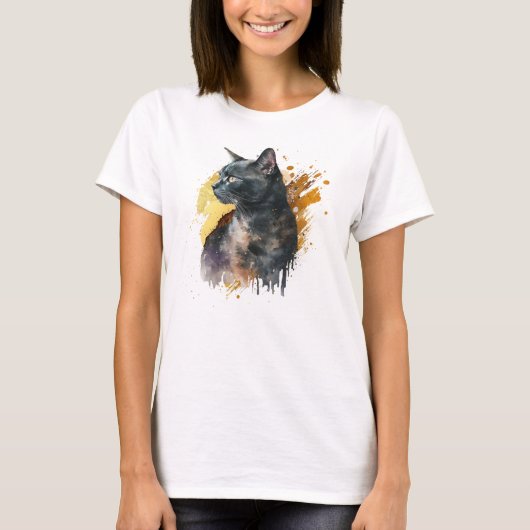 T-shirt Chat noir Watercolor (Devant)
