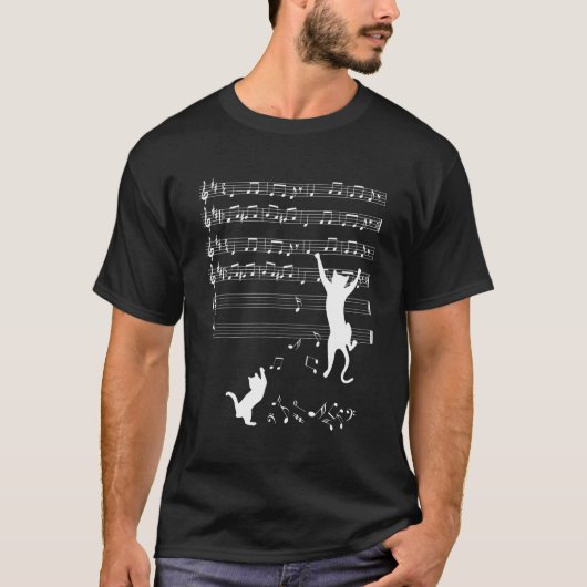 T-shirt Chat Notes De Musique Clé (Devant)