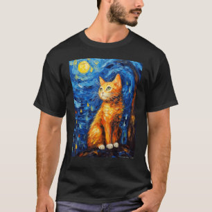T-shirt Chat Nuit Étoilée, Chat Van Gogh, Amoureux des Cha