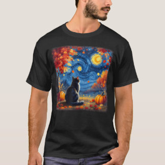 T-shirt Chat Nuit Étoilée Van Gogh Amateur de Chats Action