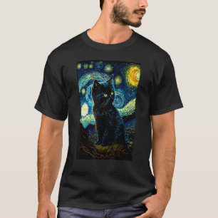 T-shirt Chat Nuit Étoilée Van Gogh Chat Amoureux des Chats