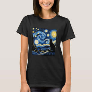 T-shirt Chat Nuit Étoilée Van Gogh Chat Pour Amateur de Ch