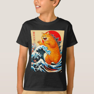 T-shirt Chat orange Catzilla art japonais pour hommes femm