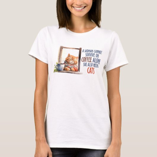 T-shirt Chat orange dormant avec café - Chat confortable (Devant)