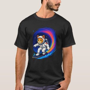 T-shirt Chat Orange Drôle Astronaute Surfant Arc-en-Ciel C