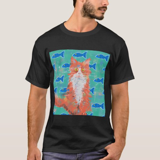 T-shirt Chat orange et poisson bleu (Devant)