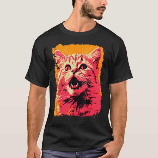 T-shirt Chat orange ginger rose Pop Art (Devant)
