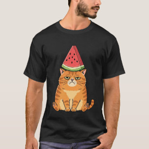T-shirt Chat Orange Grincheux Pastèque Humour Été Félin L