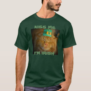 T-shirt Chat orange irlandais vert veut un bisou