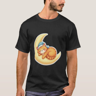 T-shirt Chat orange mignon endormi sur un croissant de lun