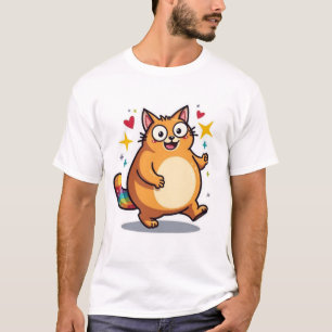 T-shirt Chat orange mignon et dodu Queue arc-en-ciel scint
