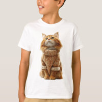 Chat orange roux duveteux en pull tricoté pour enf